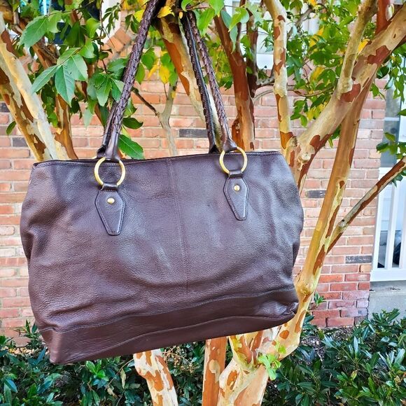 Vintage Wilson Leather Dark Brown Braided Handle Detail Satchel Bag - Picture 10 of 11